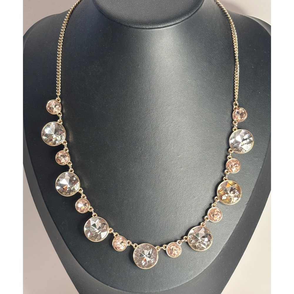 Crystal Collar Necklace Champagne Faceted Stones Gold Tone  21"